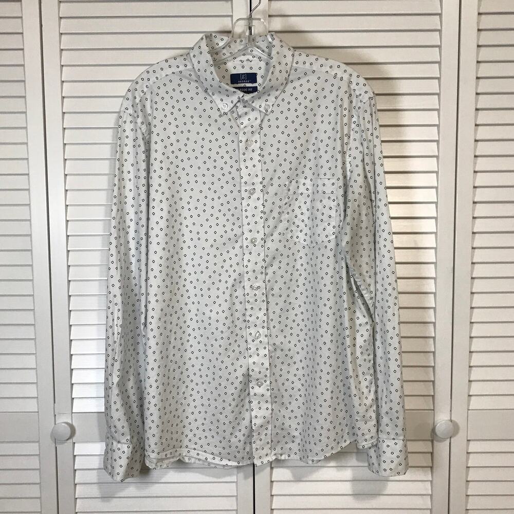 George Classic Fit Blue Geometric Polka Dot White Collared Shirt Men L